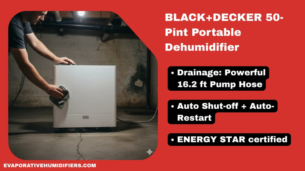 BLACK+DECKER 50-Pint Portable Dehumidifier with Built-in Pump - tested by evaporativehumidifiers.com